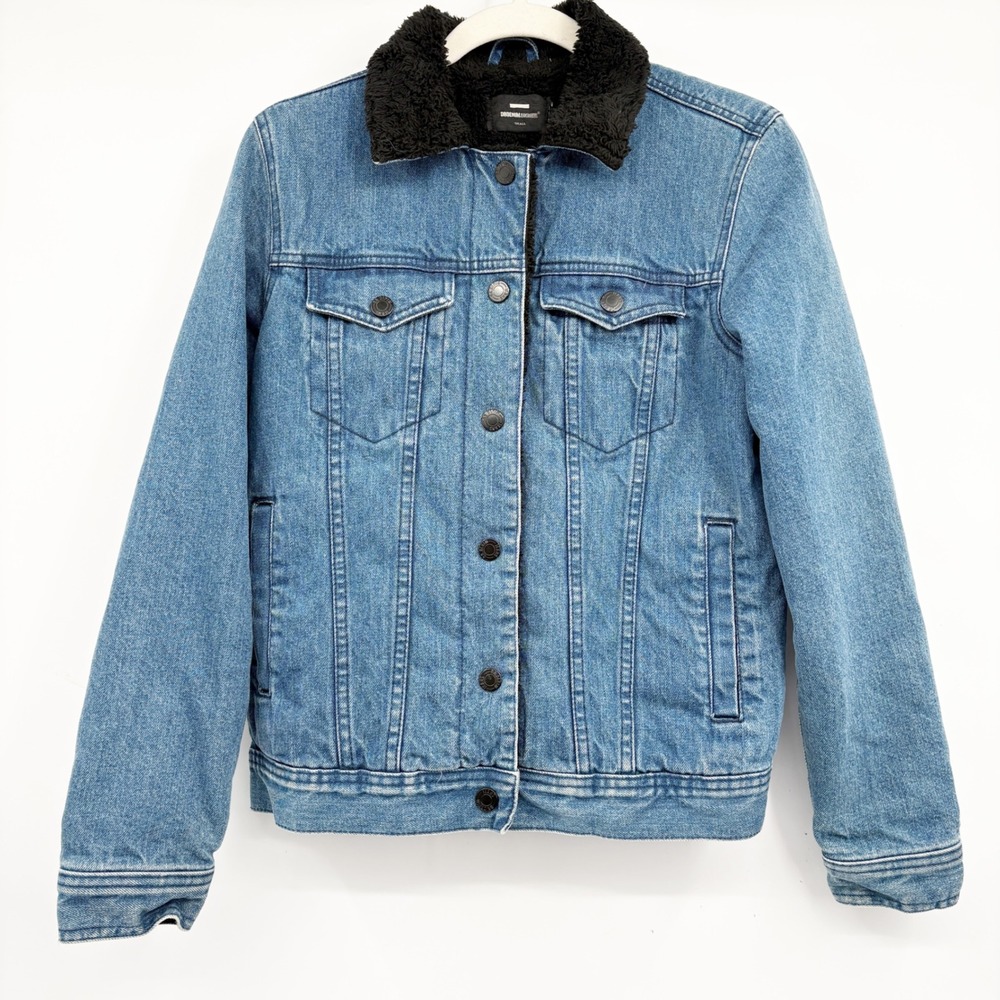 Dr. Denim Mens Sherpa Lined Trucker Ior Jacket Blue Denim Faux Fur Collar Size S